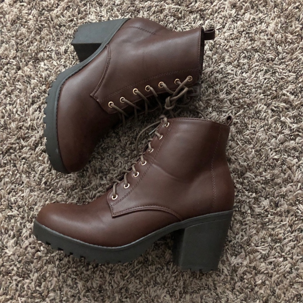 Brown lace up booties